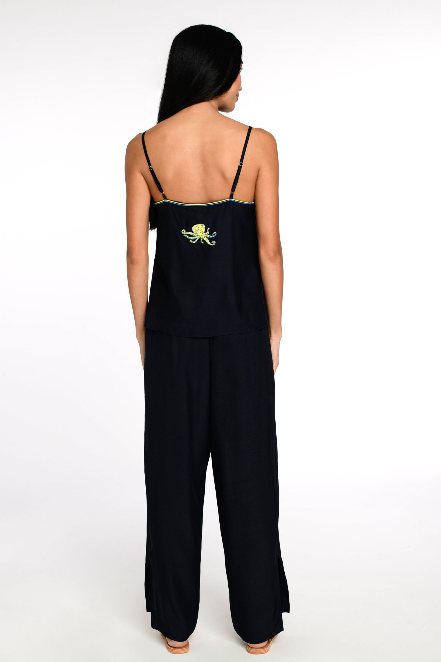 Embroidered Cami | Black Depths - Octopus